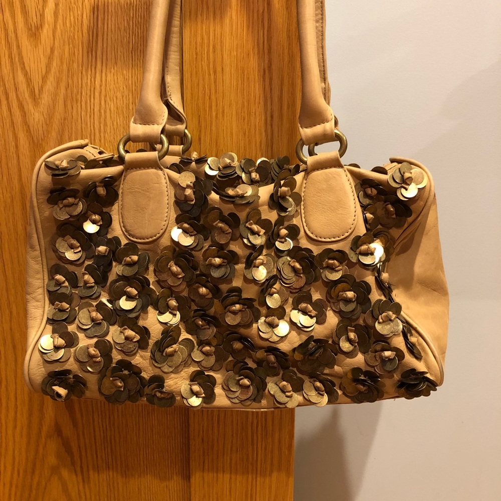 Anthropologie Shoulder Bag With Metal Flowers